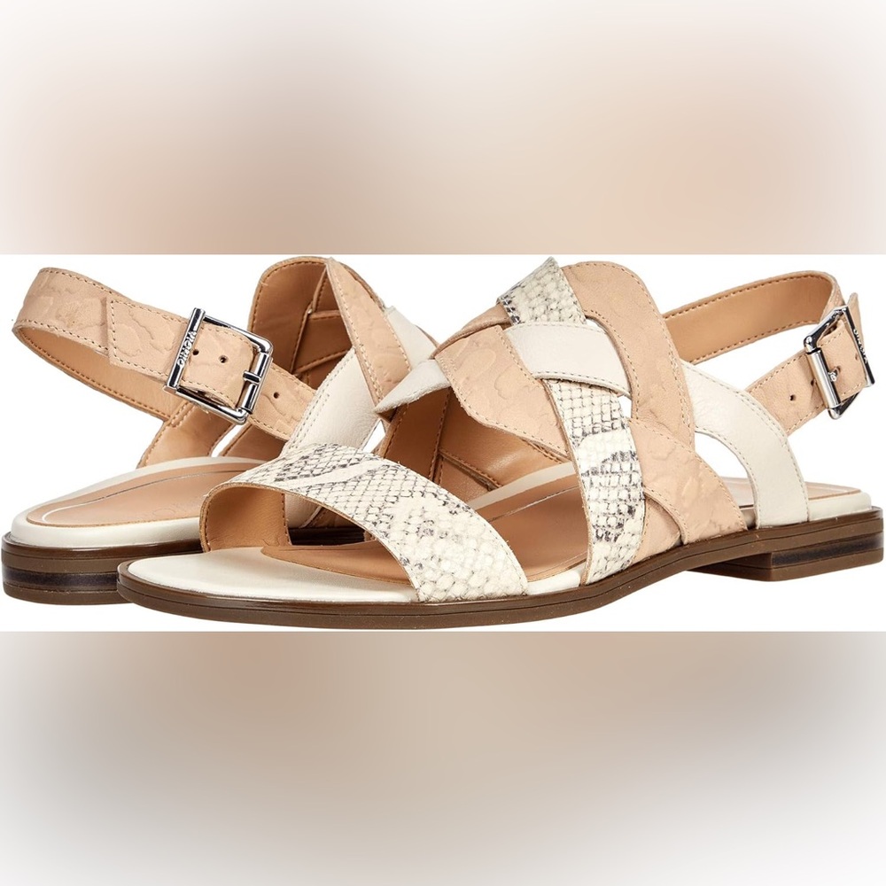 Vionic Beige Cream Mixed-Texture Slingback Sandals